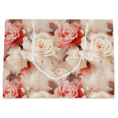 Mooie Roze Blos Crème Roos Bloemige Bruiloft Feest Groot Cadeauzakje (Voorkant)