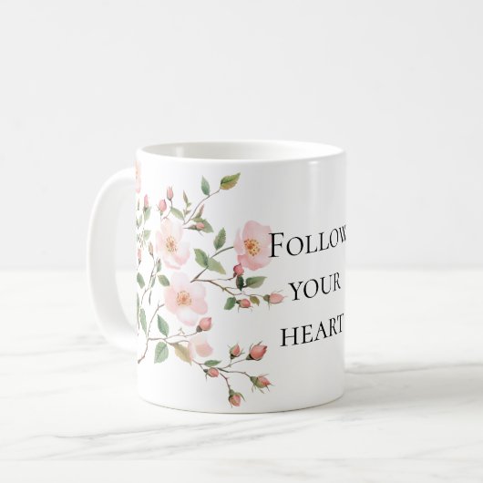 Mooie Roze Blush Cream Bloemig Koffiemok (Voorkant links)