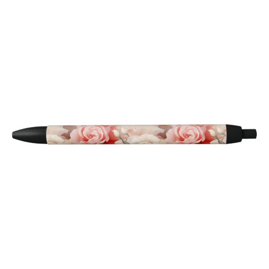 Mooie Roze Blush Cream Roze Bloem Zwarte Inkt Pen (Voorkant)