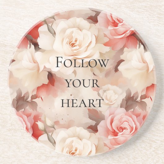 Mooie Roze Blush Crème Bloemachtige Bruids-Shower Zandsteen Onderzetter (Voorkant)