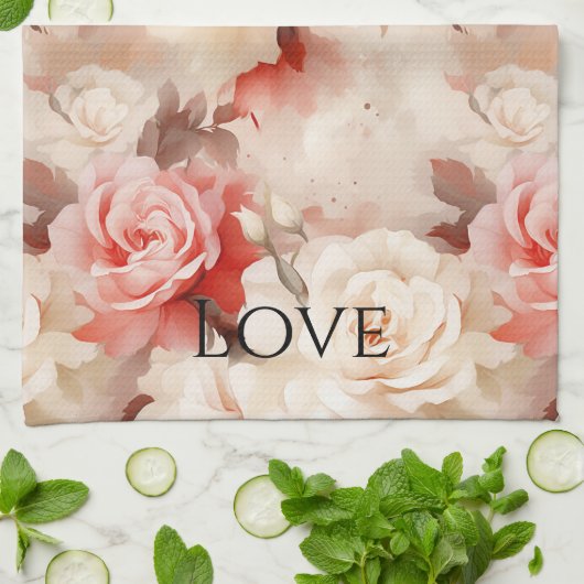 Mooie Roze Blush Crème Roos Bloemig Theedoek (Gevouwen)