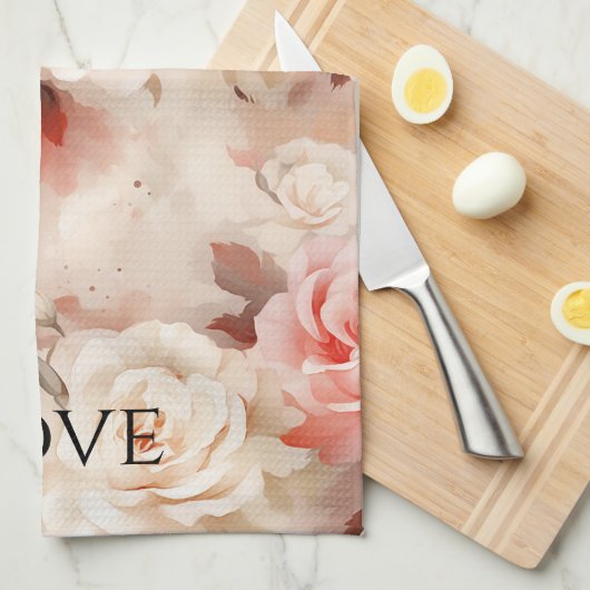 Mooie Roze Blush Crème Roos Bloemig Theedoek (Quarter Fold)