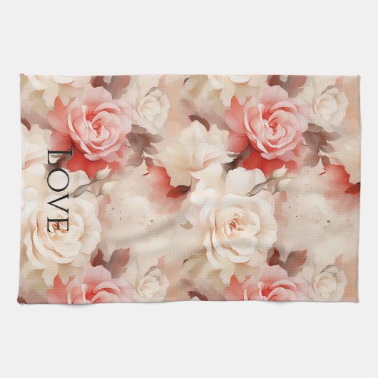 Mooie Roze Blush Crème Roos Bloemig Theedoek (Horizontaal)