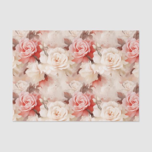 Mooie Roze Blush Crème Roos Bloemige Bruiloftsdouc Tissuepapier (Voorkant)