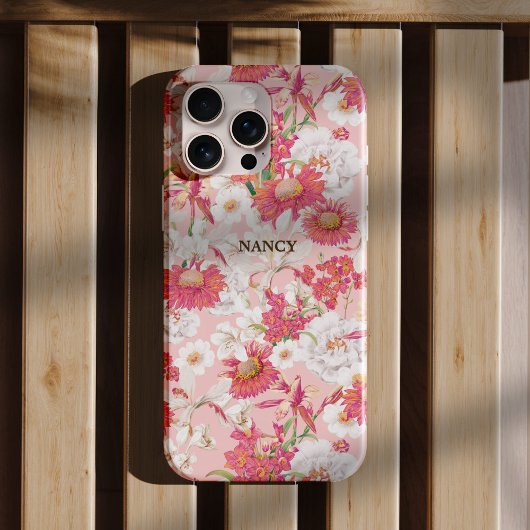 Mooie Roze Botanische Bloementuin Naam Custom Case-Mate iPhone Case