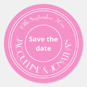 Mooie Roze Bruiloft met Witte Letter Save the Date Ronde Sticker
