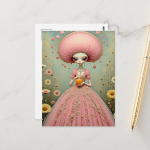 Mooie Roze Buitenaardse Dame Met Sinaasappelsap Briefkaart