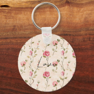 Mooie Roze Crème Rozen Bloemige Liefde Sleutelhanger