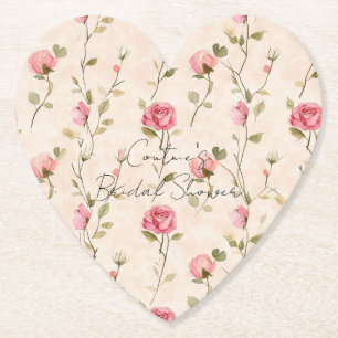 Mooie Roze Crème Rozen Bloemrijke Bruidsdouche Kartonnen Onderzetters