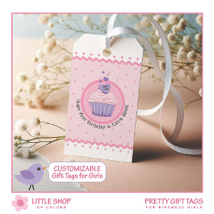 Mooie Roze Cupcake Aanpasbare Verjaardag Cadeaulabel