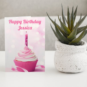 Mooie Roze Cupcake Foto Aangepaste Gelukkige Verja Kaart