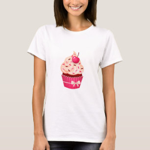Mooie Roze Cupcake met bestrooit en Kers T-shirt
