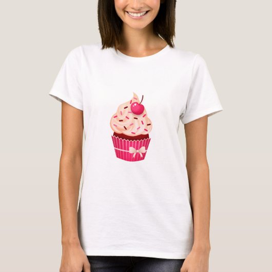 Mooie Roze Cupcake met bestrooit en Kers T-shirt (Voorkant)