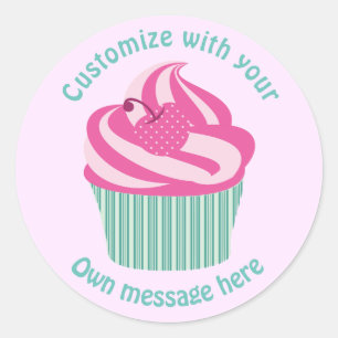Mooie Roze Cupcake Zacht Roze Aangepaste Tekst Ronde Sticker