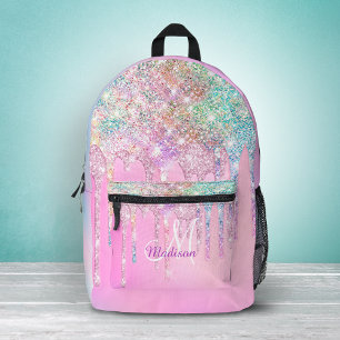 Mooie Roze Eenhoorn Regenboog Glitter Drips monogr Bedrukte Rugzak