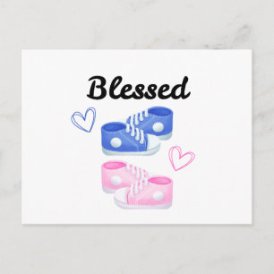 Mooie Roze en Blauwe Babyschoenen Tweeling Geboort Feestdagenkaart