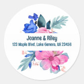Mooie Roze en Blauwe Bloemen Persoonlijk Ronde Sticker (Voorkant)