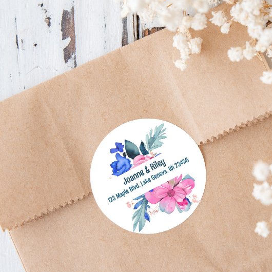 Mooie Roze en Blauwe Bloemen Persoonlijk Ronde Sticker