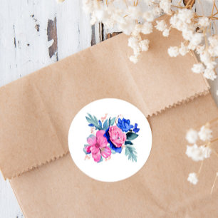 Mooie roze en blauwe bloemen ronde sticker