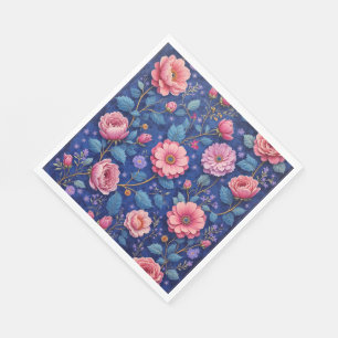 Mooie roze en blauwe bloemmotief servet