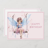 Mooie roze en blauwe fee op schommel briefkaart (Voorkant / Achterkant)