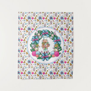 Mooie Roze En Blauwe Kerst Notenkraker Krans Wandkleed