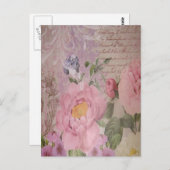 Mooie roze en blauwe rozen en bloemen briefkaart (Voorkant / Achterkant)