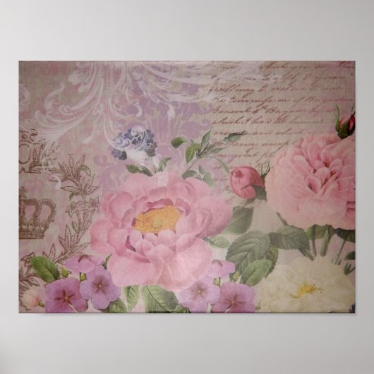 Mooie roze en blauwe rozen en bloemen poster (Voorkant)