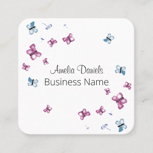 Mooie roze en blauwe vlinder vierkante visitekaartje (Voorkant)