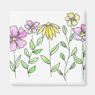 Mooie Roze en Gele Aquarel Bloemen Magneet