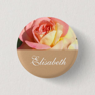 Mooie roze en gele bloem bruiloft naam knoop. ronde button 3,2 cm