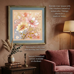 Mooie roze en gele bloemen schilderij poster