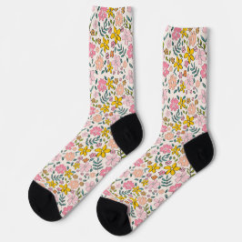 Mooie Roze en Gele Bloemmotief Sokken