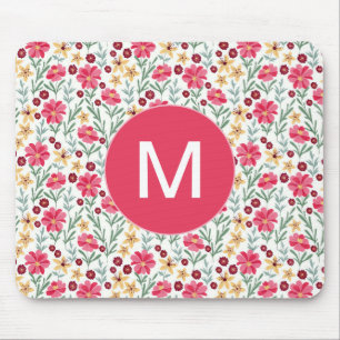 Mooie roze en gele vintage bloemenmonogram muismat