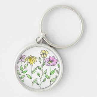 Mooie Roze en Gele Waterverf Bloemen Sleutelhanger