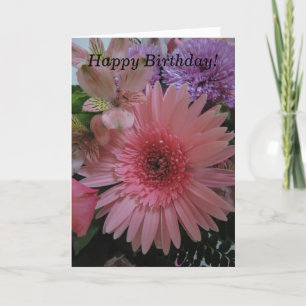 Mooie roze en paarse bloemen verjaardag kaart