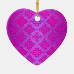 Mooie roze en paarse damastpatroon keramisch ornament
