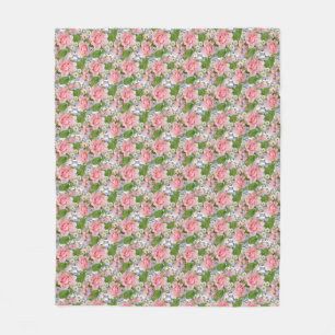 Mooie roze en witte bloemen fleece deken