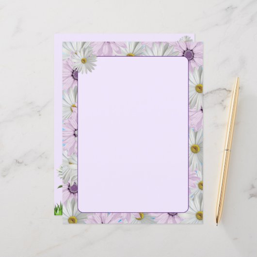 Mooie Roze en Witte Daisies 8,5 x 11 (Voorkant / Achterkant in situ)