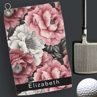 Mooie Roze en Witte Pioen Personalized Golfhanddoek