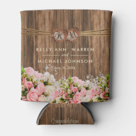 Mooie roze en witte rozen op hout blikjeskoeler