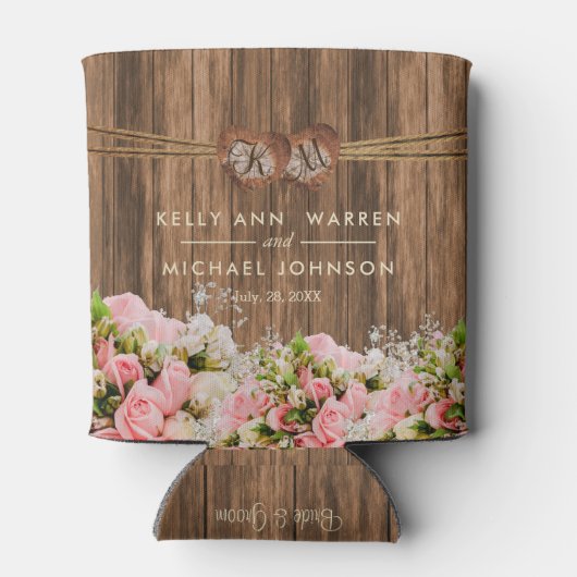 Mooie roze en witte rozen op hout blikjeskoeler (Achterkant)