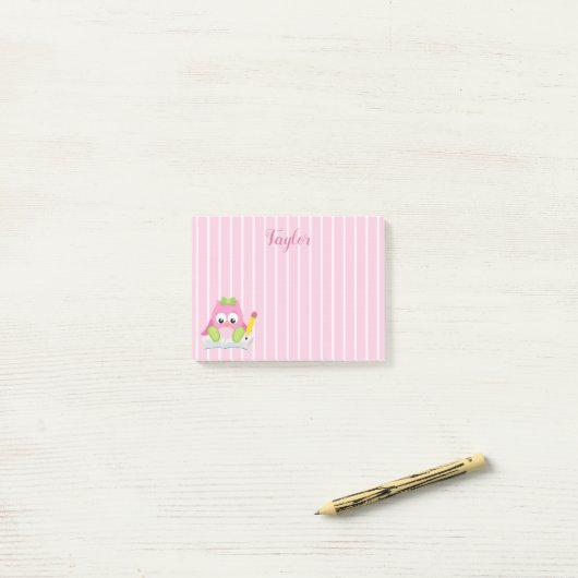 Mooie Roze en Witte Strepen Roze Uil Post-it® Notes (Op bureau)