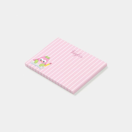 Mooie Roze en Witte Strepen Roze Uil Post-it® Notes (Schuin)