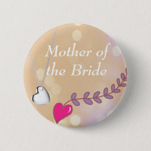 Mooie roze en zilveren hart moeder van de bruid ronde button 5,7 cm