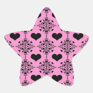 Mooie Roze en Zwarte Harten Damast Ster Sticker