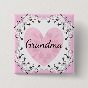 Mooie Roze en Zwarte Oma Baby Shower Knop Vierkante Button 5,1 Cm