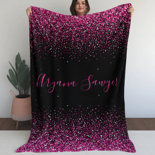 Mooie roze faux-roze glitters op zwarte achtergron fleece deken