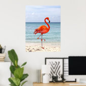 Mooie Roze Flamingo Bird op Beach Poster (Thuiskantoor)