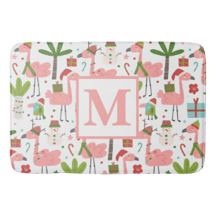 Mooie Roze Flamingo Kerst Monogram Beginletter  Badmat